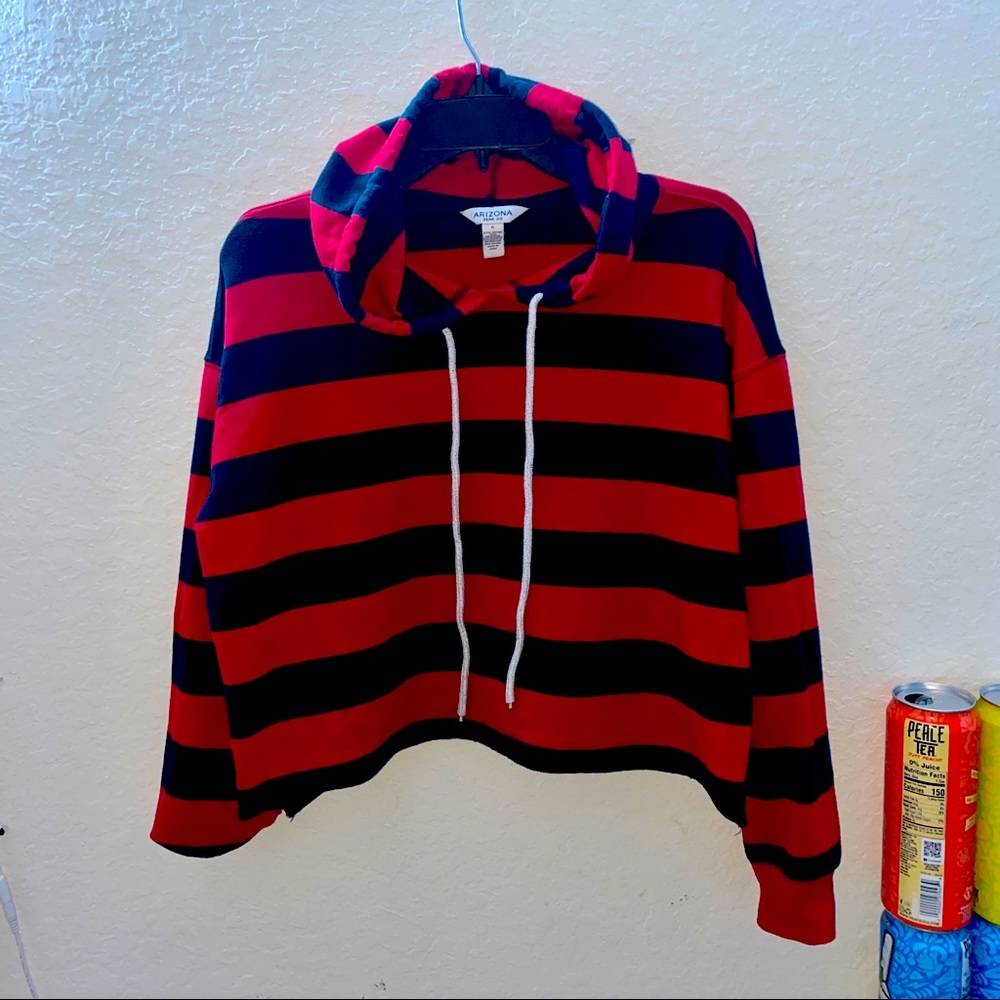 Navy and red hoodie crop top